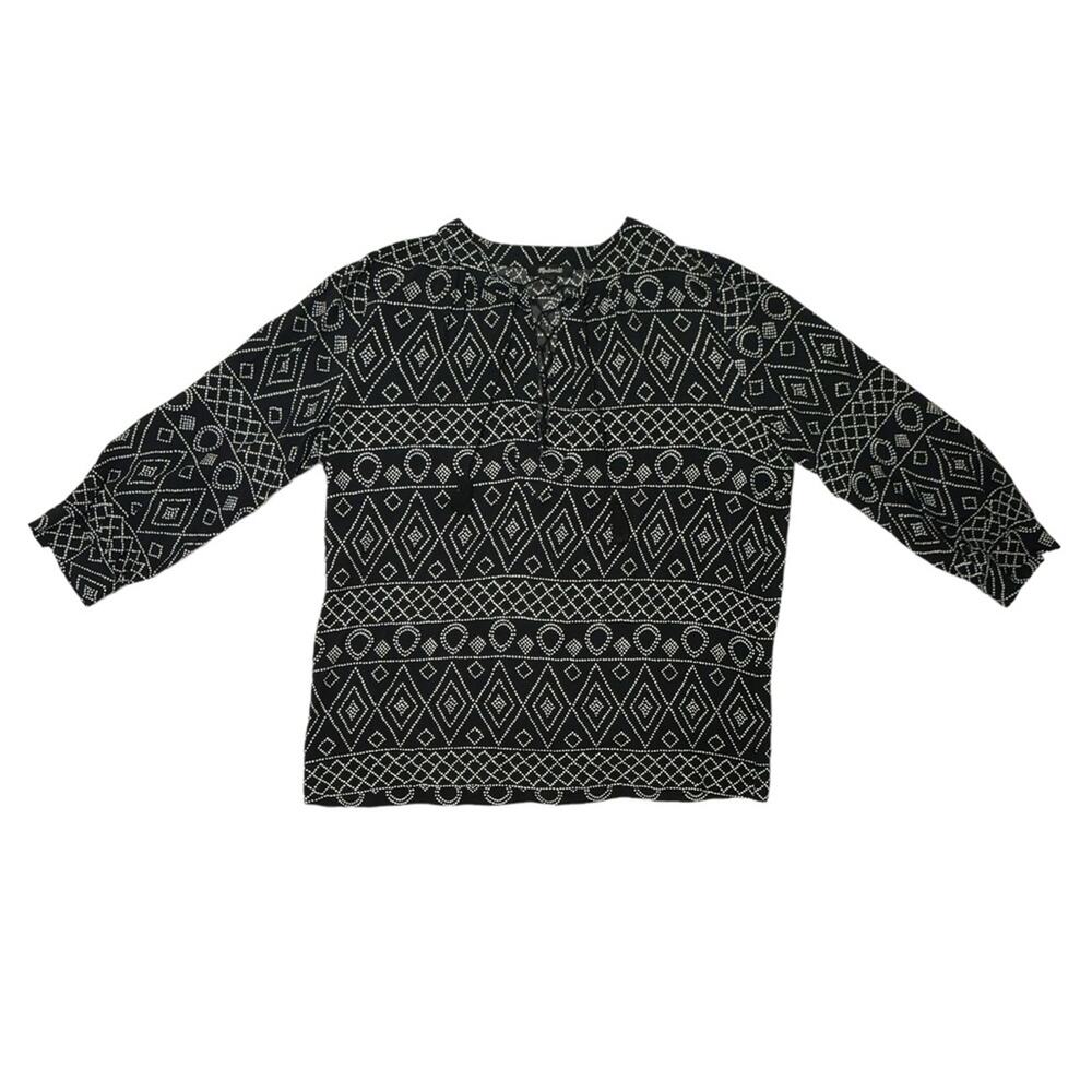 Madewell Flowy Lace Up Patterned Blouse Size XS